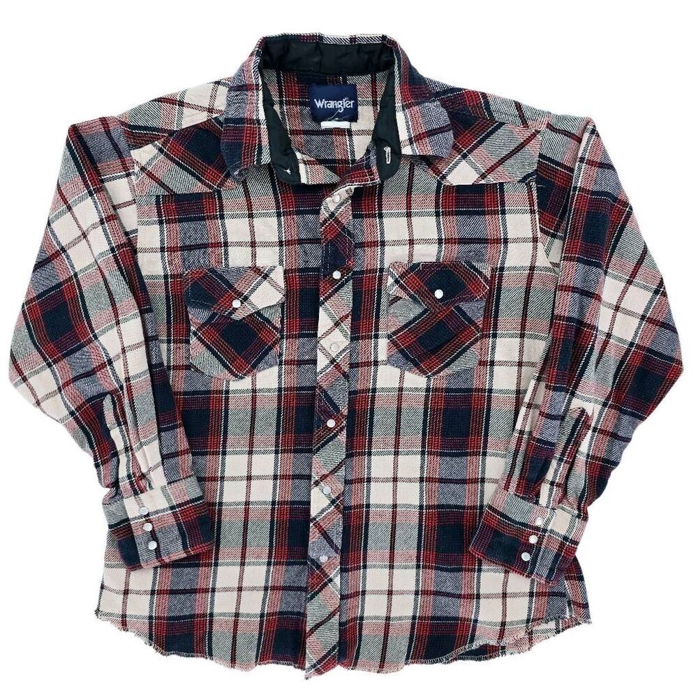 Vintage Wrangler Plaid Flannel Western Button Up Plaid Red Blue M